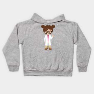 Science Girl, Scientist, Cute Girl, Brown Hair Kids Hoodie